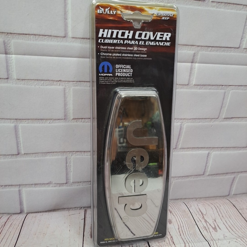 NOS Jeep Tow Hitch Cover, Stainless Steel 3D, 1-1/4" &2" Licensed Mopar CR-005NZ